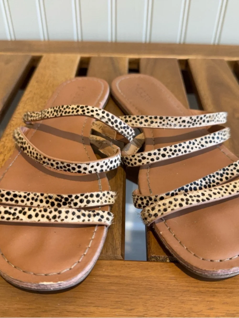 J.‎ Crew Tan Leather Seaside Slide-On Calf Hair Sandals